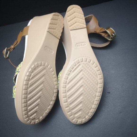 Crocs Dual Comfort Ladies Size 9 Purple Lime Yellow White Wedge Heel Sandals - Picture 7 of 9